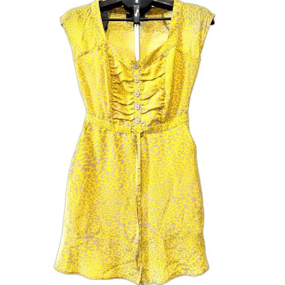 Jessica Simpson Vibrant Yellow Leopard Mini Dress w/Pockets & Tie Waist Size XS - Picture 3 of 9